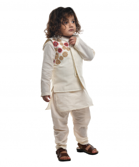 Off White Kurta With Off White Embroidered Jacket