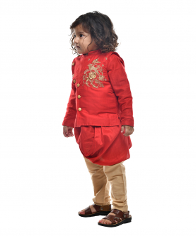 Red Cowl Kurta With Red Embroidered Jacket