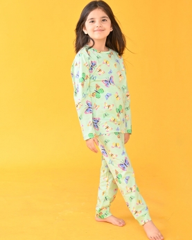 Butterfly Long Sleeves Pyjama Set-Green