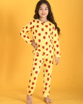 Strawberry Long Sleeves Pyjama Set-Yellow
