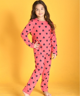 Heart Long Sleeves Pyjama Set-Pink