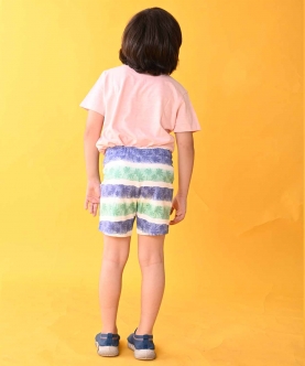 Argentina Palm Stripe Shorts Set - Peach/White