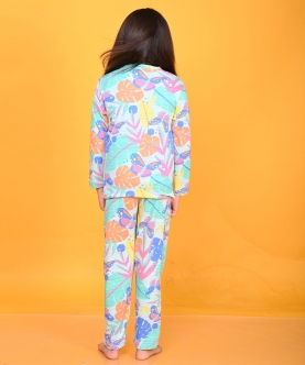Aqua Flower Paradise Long Sleeve Pyjama Set - Aqua
