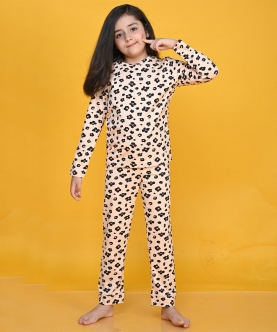Leopard Peach Long Sleeve Pyjama Set - Peach