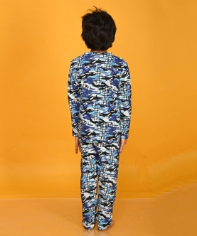 Grafitti Camouflage Long Sleeve Pyjama Set - Blue