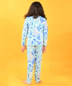 Ocean Blue Girls Long Sleeves Pyjama Set - Blue