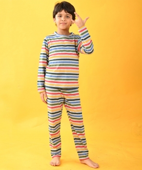 Mult Stripe Grey Melange Long Sleeve Pyjama Set - Multicolor