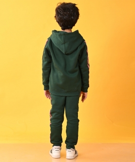 Green Side Tape Fleece Boys Zipper Jogger Set - Green