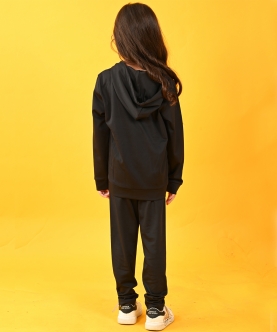 Black Rainbow Zipper Fleece Sweatshirt Jogger Set - Black