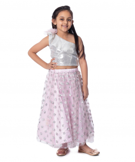 Star Sequenced Skirt With Can Can, Sequnced Blouse With Flower