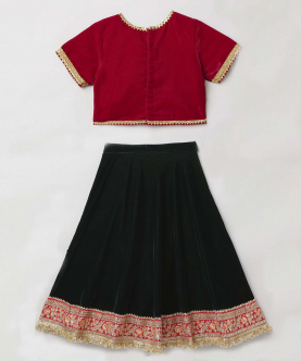 Open Blouse With Heavy Embroidered Lehenga Set