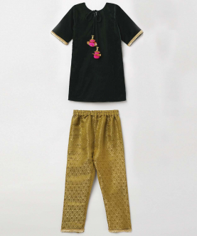 Long Kurta Poly Silk Jacquard Straight Fit Pyjama