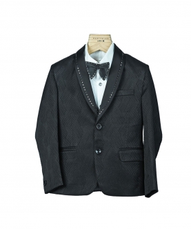 Black Tuxedo Suit With Collar Detailing.