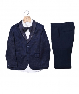 Navy Blue Suit With Collar Detailing.