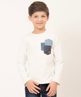 Kids Boys Off White Knitted Cotton T-Shirt For Kids Boys