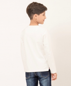 Kids Boys Off White Knitted Cotton T-Shirt For Kids Boys