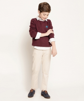 Kids Boys Beige Woven Cotton Trouser For Kids Boys