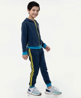 One Friday Navy Blue Cotton Solid Pyjama For Kids Boys