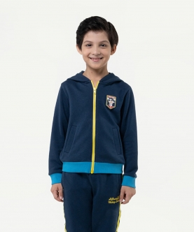 One Friday Navy Blue Cotton Solid Hoodies For Kids Boys