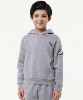 One Friday Grey Solid Hoodies For Kids Boys