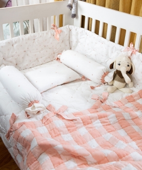 Baby Crib Bedding Set - Bows and Peaches | Set of 6