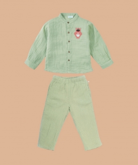 Basil Green Crinkle Soft Double Cotton Cord Set