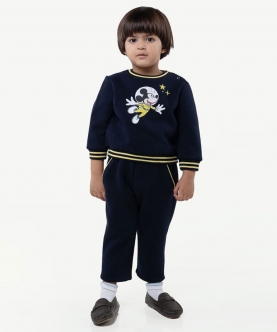 One Friday Navy Blue Mickey Cotton Baby Set For Baby Boys