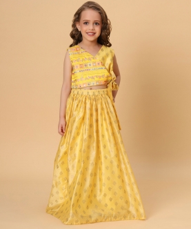 Yellow Two Piece Party Wear Lehnga Top Set