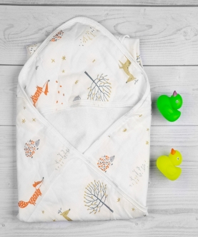 Baby Moo Animal Print White Muslin & Bamboo Hooded Towel