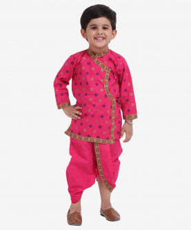 Cotton Full Sleeve Kedia Angrakha Dhoti for Boys-Pink