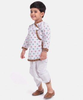 Cotton Full Sleeve Kedia Angrakha Dhoti for Boys-White