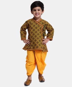 Cotton Full Sleeve Kedia Angrakha Dhoti for Boys-Green