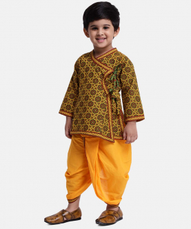 Cotton Full Sleeve Kedia Angrakha Dhoti for Boys-Green