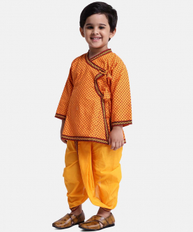 Cotton Full Sleeve Kedia Angrakha Dhoti for Boys-Yellow