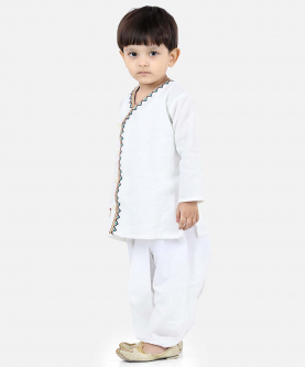 Attached Jacket Dhoti Kurta For Boys-White
