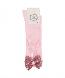 Pink Long Sequin Bow Socks