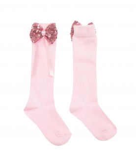 Pink Long Sequin Bow Socks