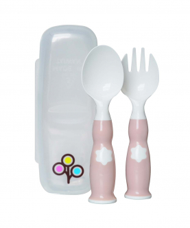 Zoli Ergonomic Fork & Spoon Set With Travel Case-Blush