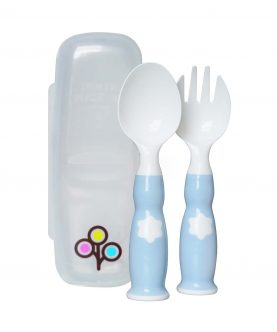 Zoli Ergonomic Fork & Spoon Set With Travel Case-Mist Blue