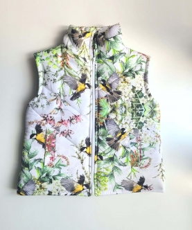 Bird Floral Print Quilted Jacket