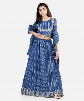 Pure Cotton Printed Lehenga Choli Dupatta Set for Girls