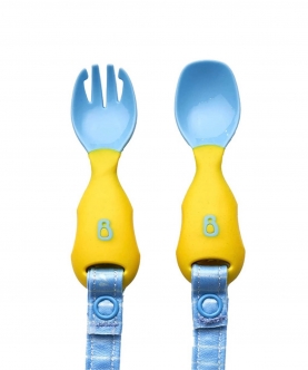 Bibado Handi Cutlery Attachable Weaning Cutlery Set Ducklings Pool Party Blue