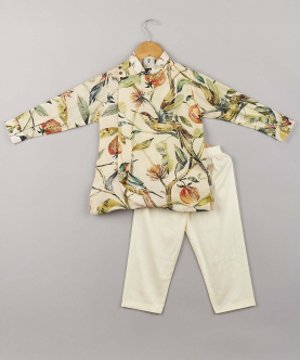 Bird And Leaf Print Kurta With Pyjama