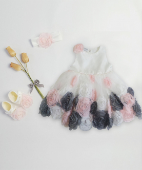 Baby Full Of Roses Dress With Booties And Headband