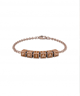 Sterling Silver Name Bracelet For Baby And Child - 18 Kt Pink Gold Plated With Square Babykubes(7-15 gms)