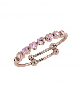 Personalised Silver Bangle Bracelet For Baby To Adult-18 Kt Pink Gold Plated With Heart Cubes