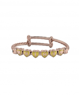 Personalised Silver Twisted Bangle Bracelet For Baby To Adult - 18 Kt Pink Gold Plated With Heart Cubes