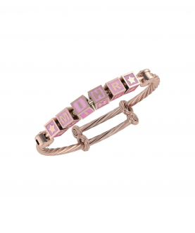 Personalised Silver Twisted Bangle Bracelet For Baby To Adult- 18 Kt Pink Gold Plated With Square Cubes