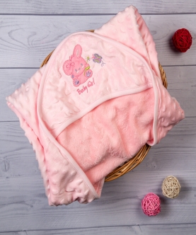 Baby Moo Cute Bunny Pink Hooded Bubble Blanket