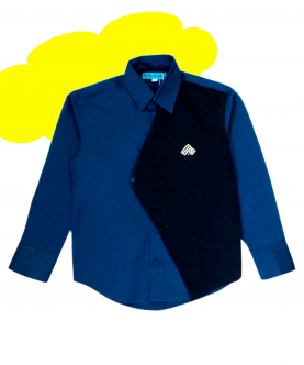 Blue Shirt With a Black Overlap And Swaroski Motif